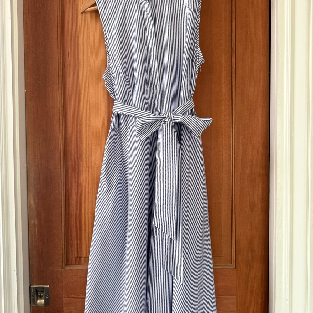 Ann Taylor sleeveless dress striped blue and white